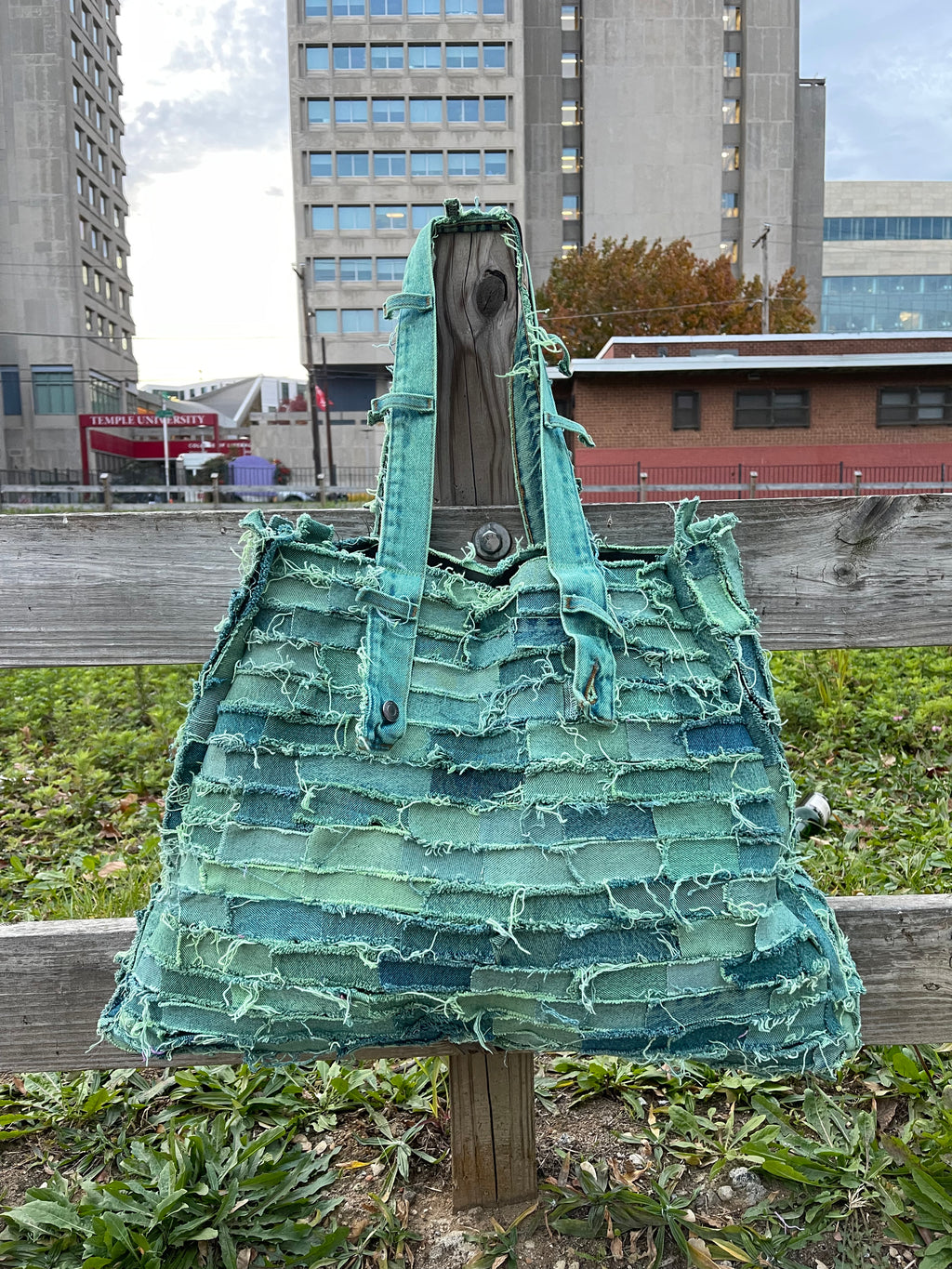 Denim Neon Green Tote Bag