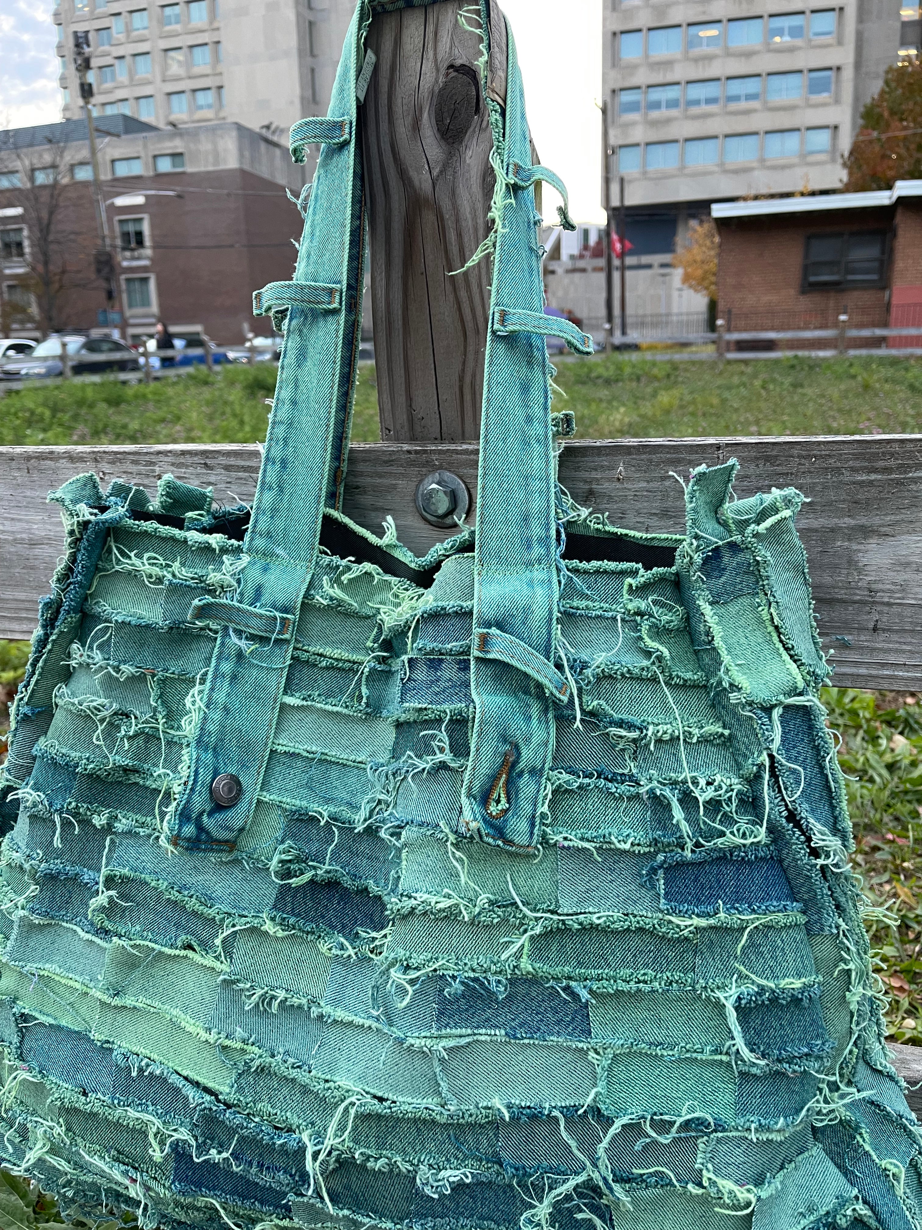 Denim Neon Green Tote Bag